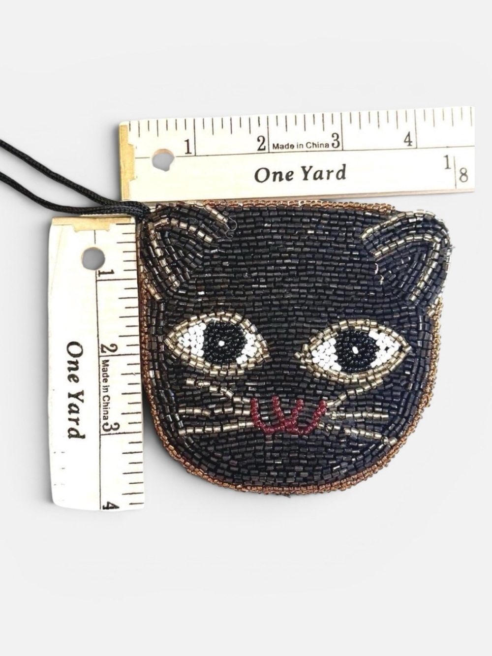 Hand Beaded Vintage Cat Coin Purse Wristlet - Picture 3 of 3